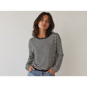 Polly & Esther Striped‎ Twist Back Top Women S Black White Dolman Sleeve PK18726